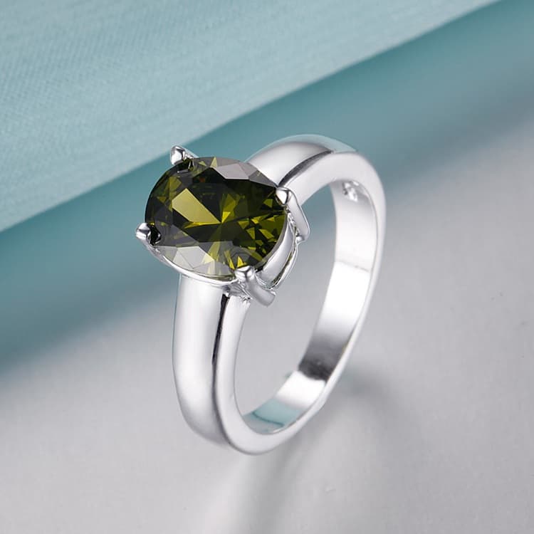 Klassisk Silver Ring Med Oval Gron Sten Cz Kristall Stl 18 2 Cdon