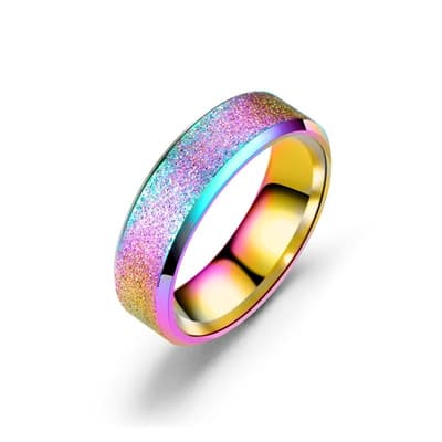 Glittrig Regnbågsfärgad Stål Ring - Regnbåge / Färgglad - Stl 22