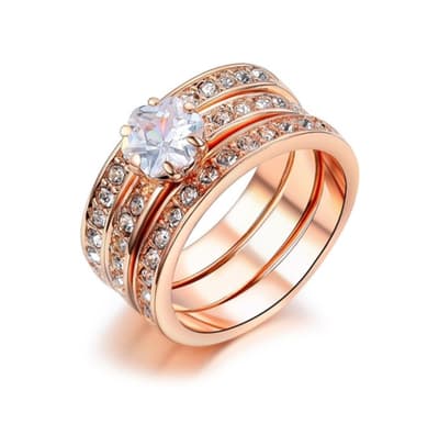 Fin 3i1 Ring - 18K Rosé Guldpläterade - Vit CZ Kristall - Stl 19