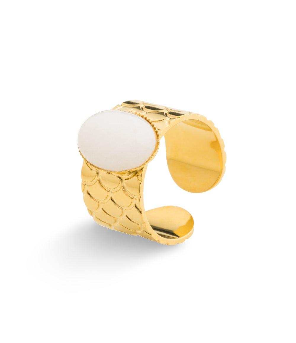 Samos Oval Stone Ring , White Gold