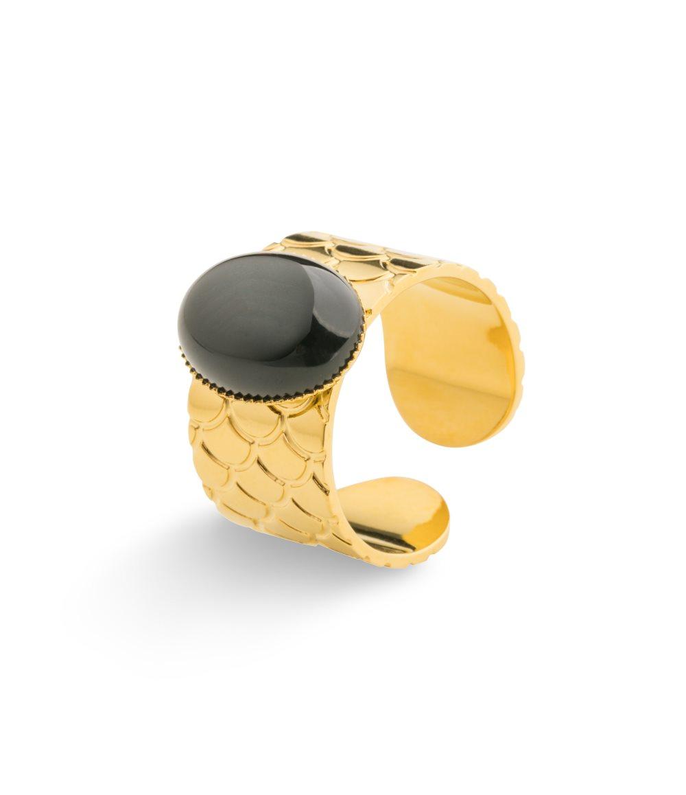 Samos Oval Stone Ring , Onyx Gold