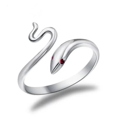 Unik Silver Ring - Blank Orm med Röda Ögon/Kristaller -Justerbar