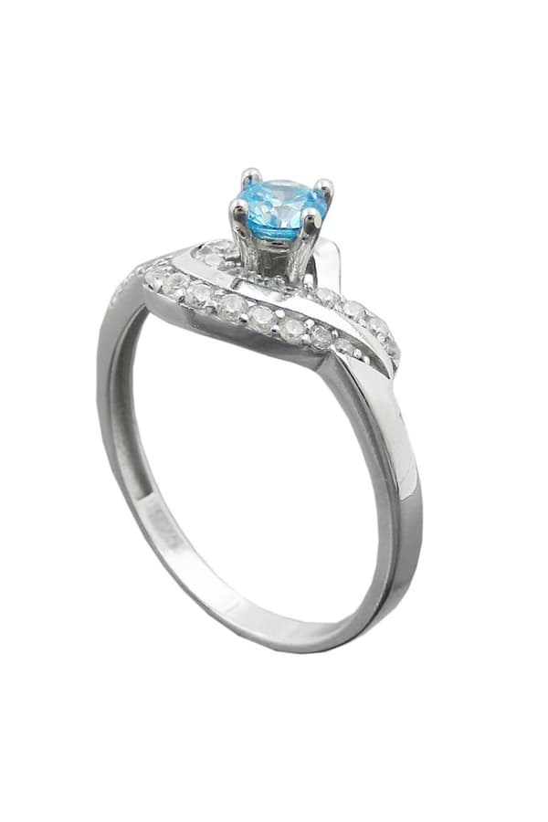 Ring 10mm Zirconias Aqua And White Shiny Rhodium Plated Silver 925 Ring Size 58 - GL94059-58