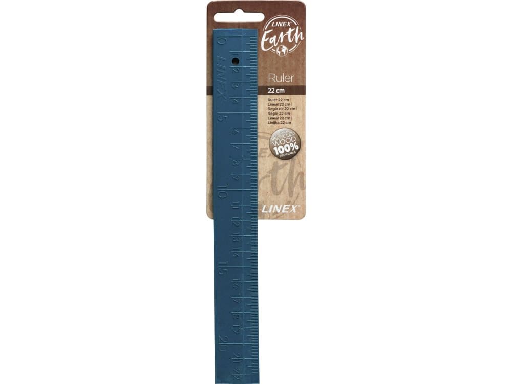 Lineal Linex Earth blå 22cm bæredygtig 100% genanvendelig - (10 stk.)