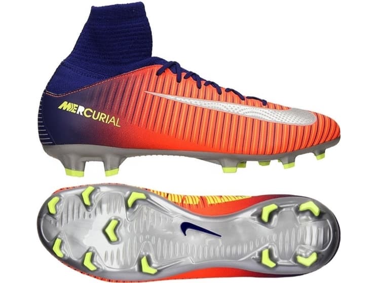 Nike Jr Mercurial Superfly V FG soccer shoes orange-navy blue 36.5 (831943 409)