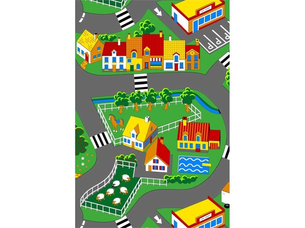 Bil Legetæppe Lille Landsby 100 x 165 cm