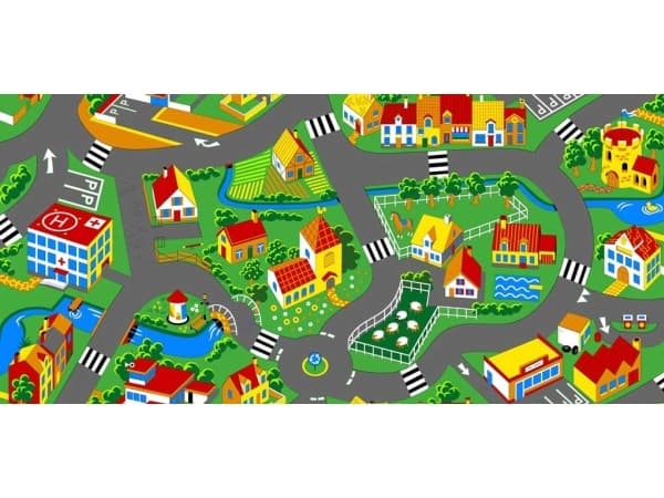 Bil Legetæppe Lille Landsby 140 x 200 cm