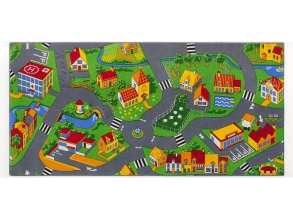 Bil Legetæppe Lille Landsby 95 x 200 cm