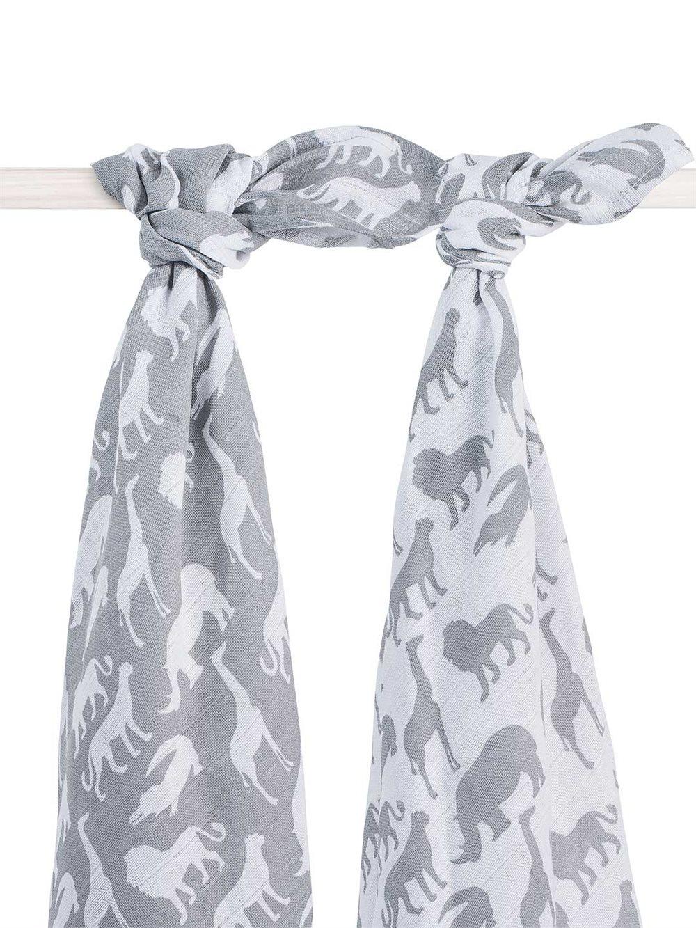 Jollein Musselin-teppe, 115 x 115 cm, Safari, Stone Grey (2-pack)