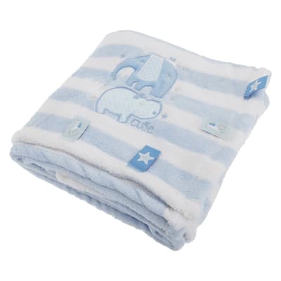 Babypojkar / flickor randig fleece filt med broderad djur design