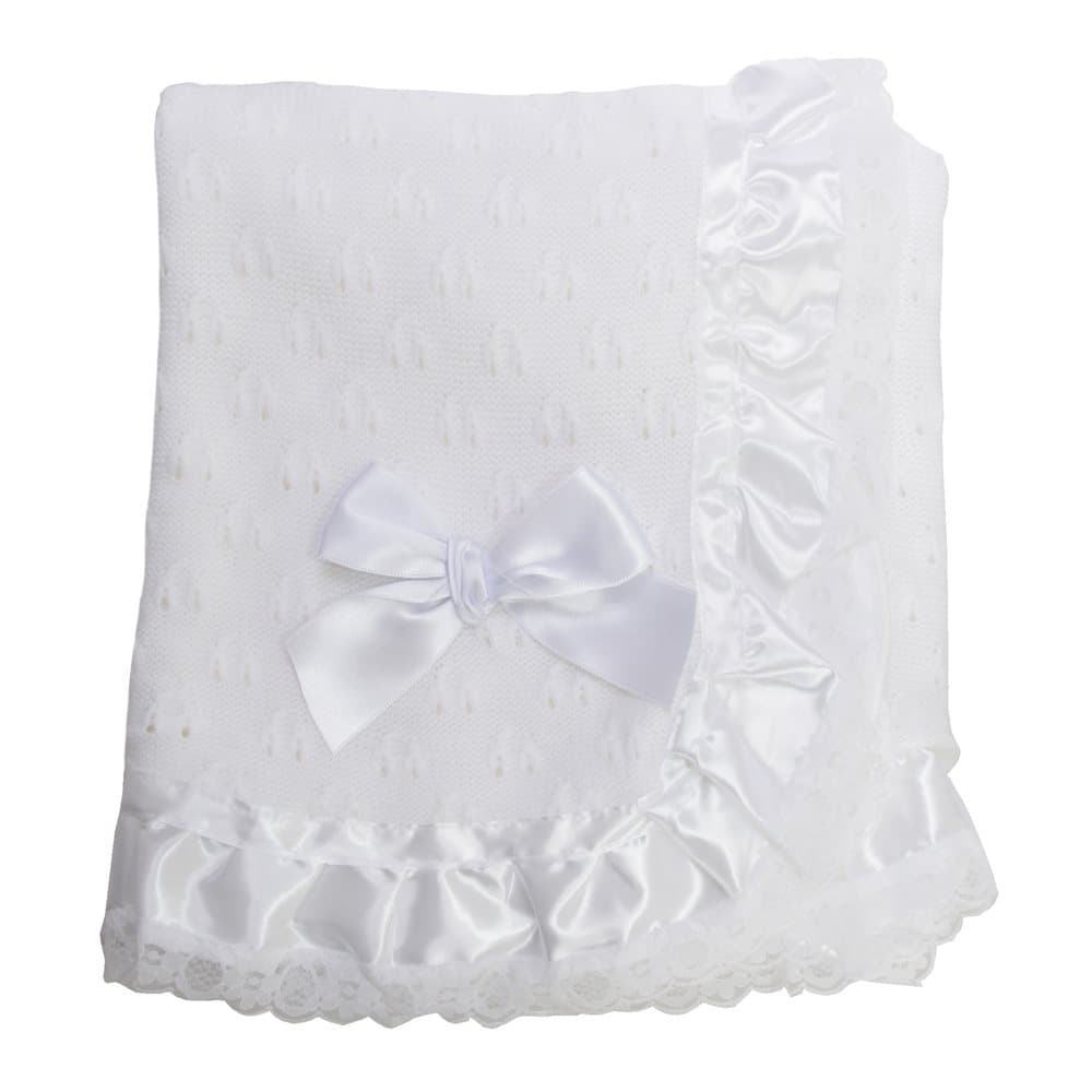 Snuggle Baby Bow Detail Lace Satin Christening Shawl