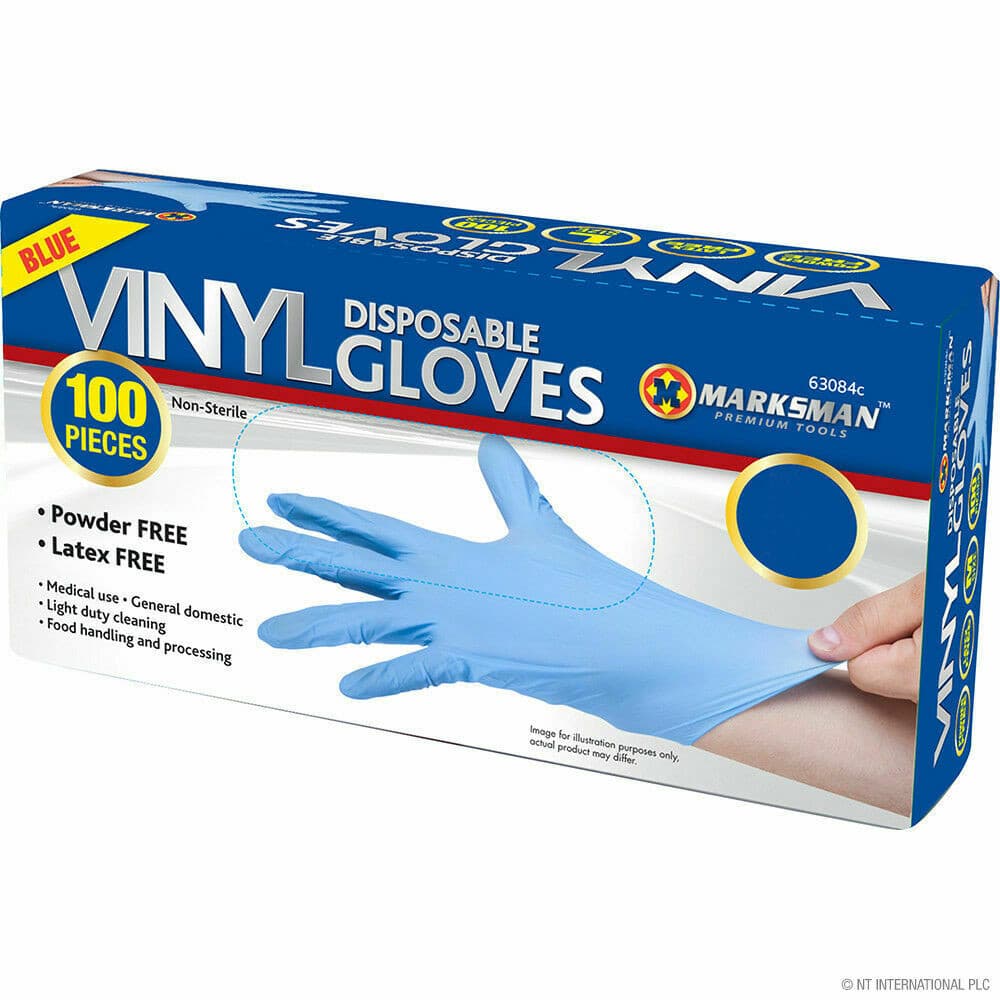Marksman Unisex Adults Vinyl Powder Free Gloves (Pack Of 100)