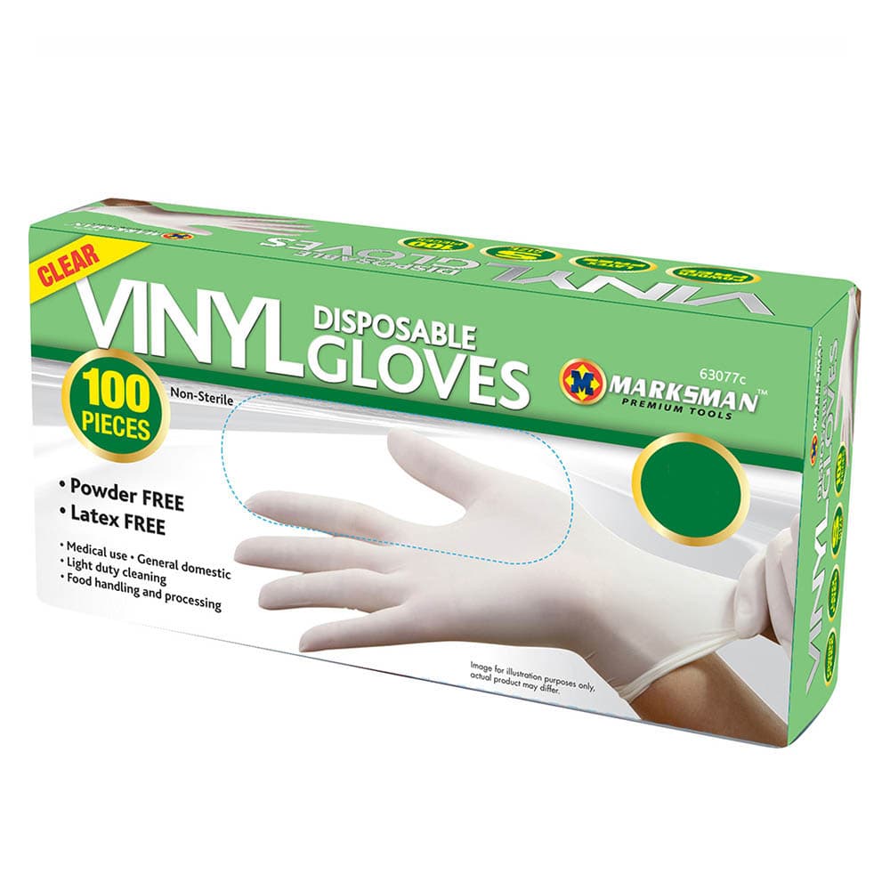 Marksman Unisex Adults Vinyl Powder Free Gloves (Pack Of 100)