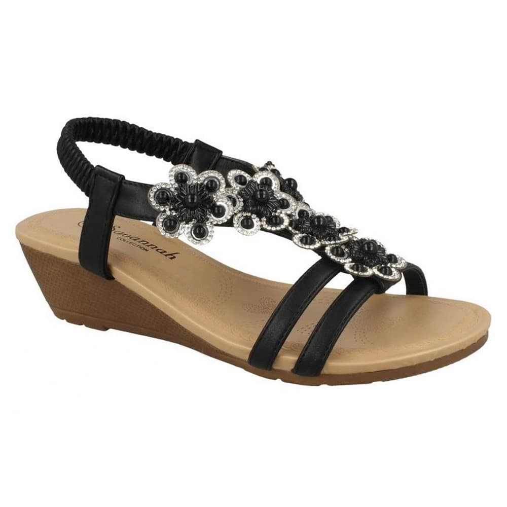 Savannah Kvinnor / damer Mid Wedge Slingback Flower Trim Vamp Sandaler