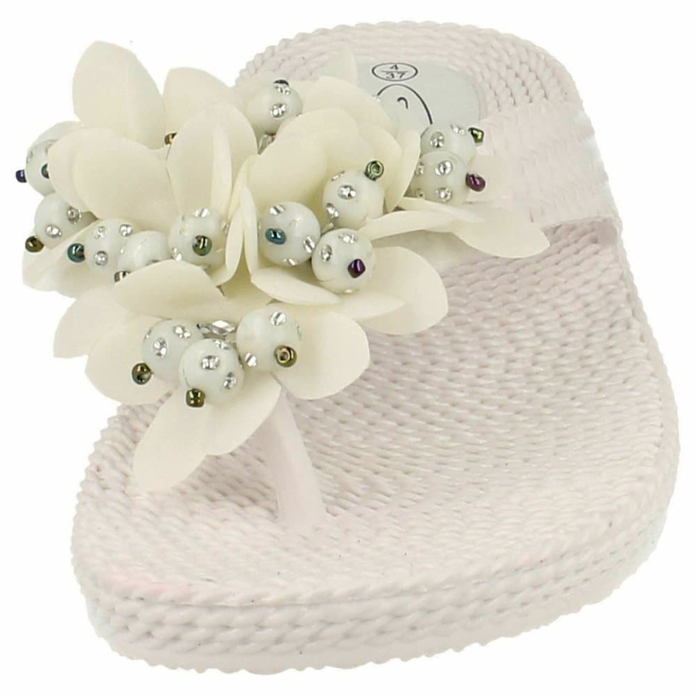 Spot On Kvinnor / damer Diamante Flower Design Vävda Medium Wedge Sandaler
