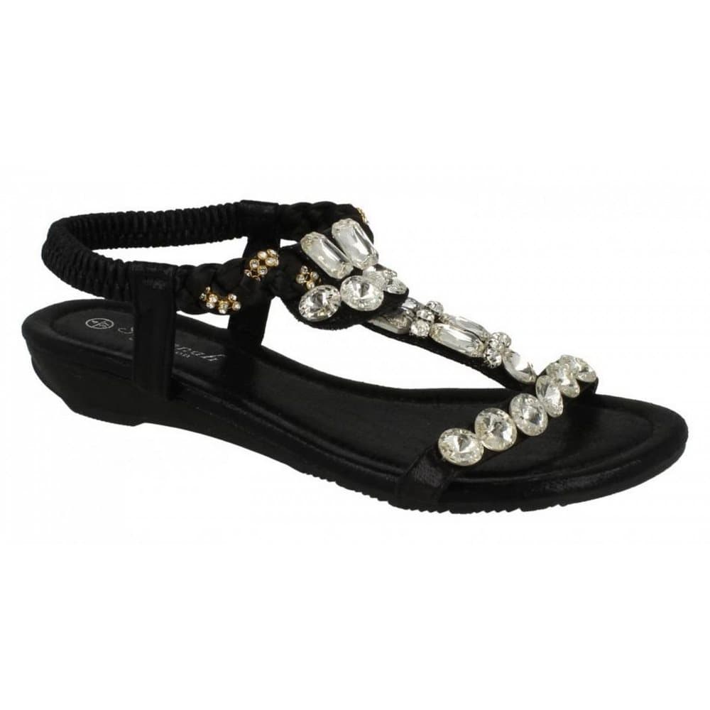 Savannah Womens/Ladies Jeweled T Bar Sandals With Plaited Strap