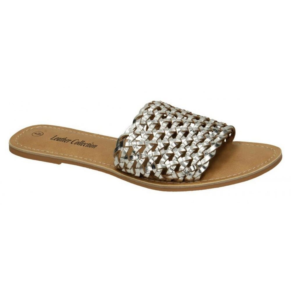 Leather Collection Flat Weave Mule Sandaler för kvinnor / damer