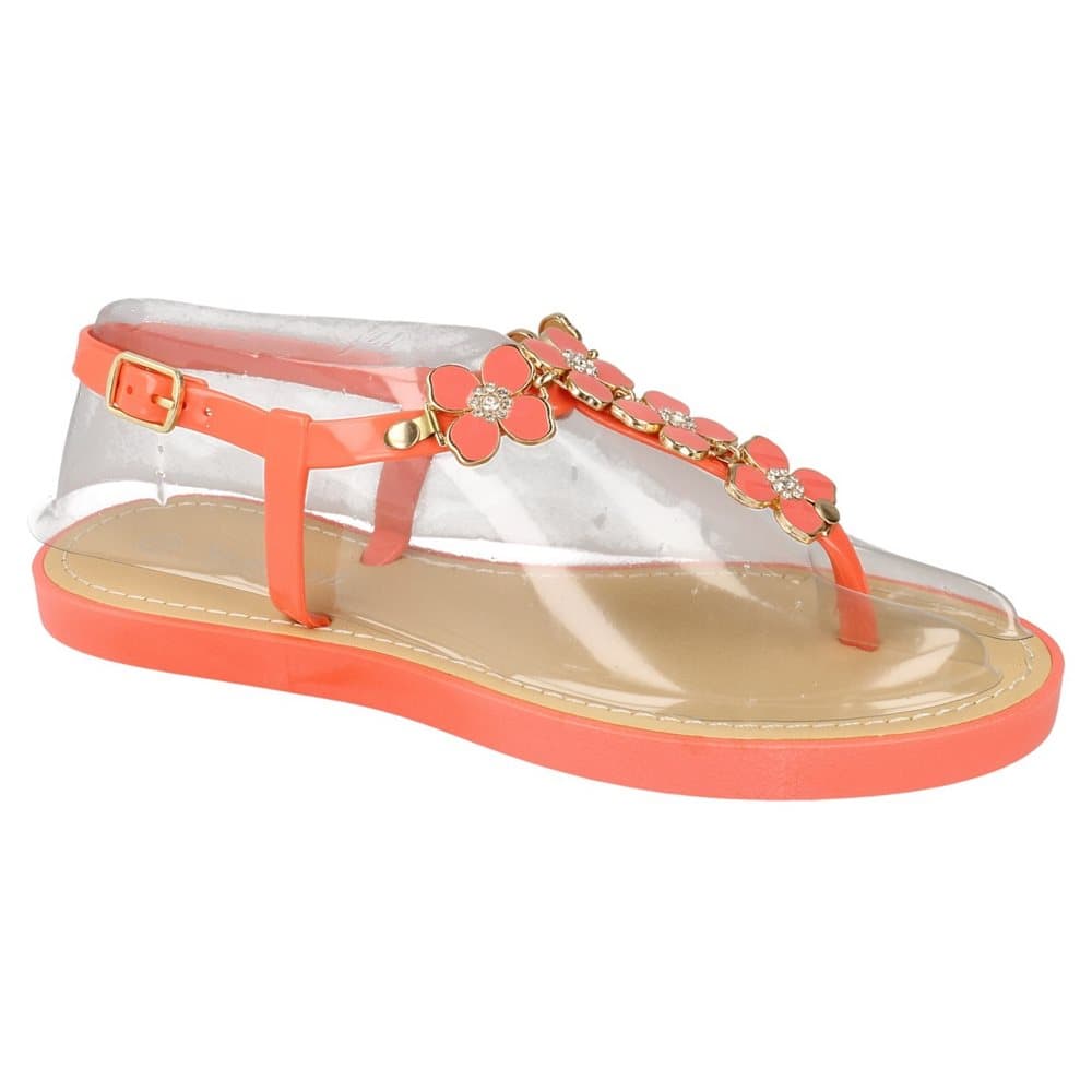 Savannah Kvinnor / damer Diamante Flower Trim Toe Post Sandaler