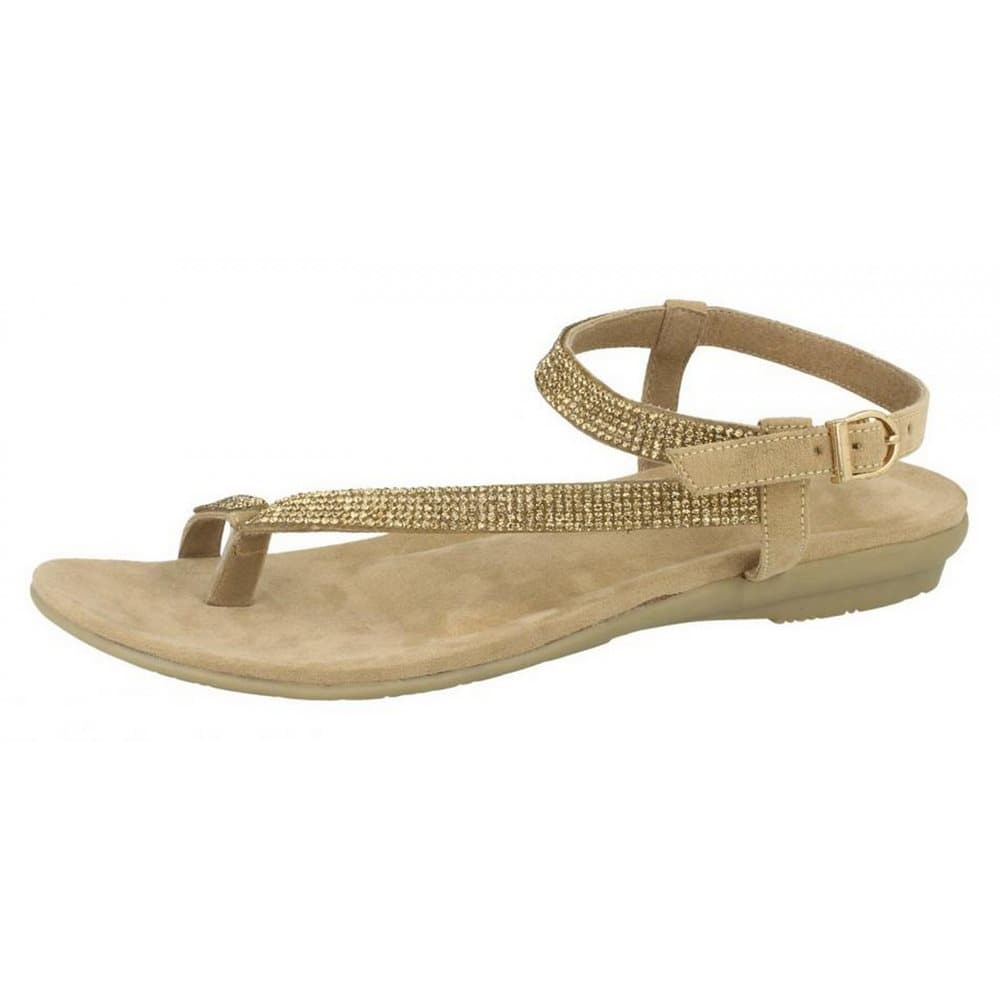 Leather Collection Kvinnor / Damer Y Strap Toe Loop Sandaler Med Diamante Trim