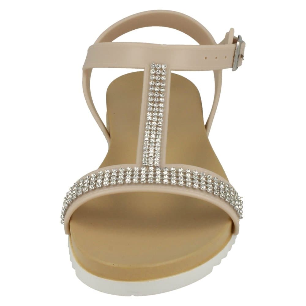 Spot On Womens/Ladies Mid T Bar Diamante Trim Sandals