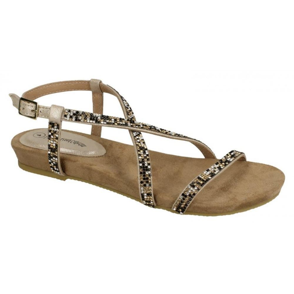 Leather Collection Womens/Ladies Diamante Cross Strap Sandals