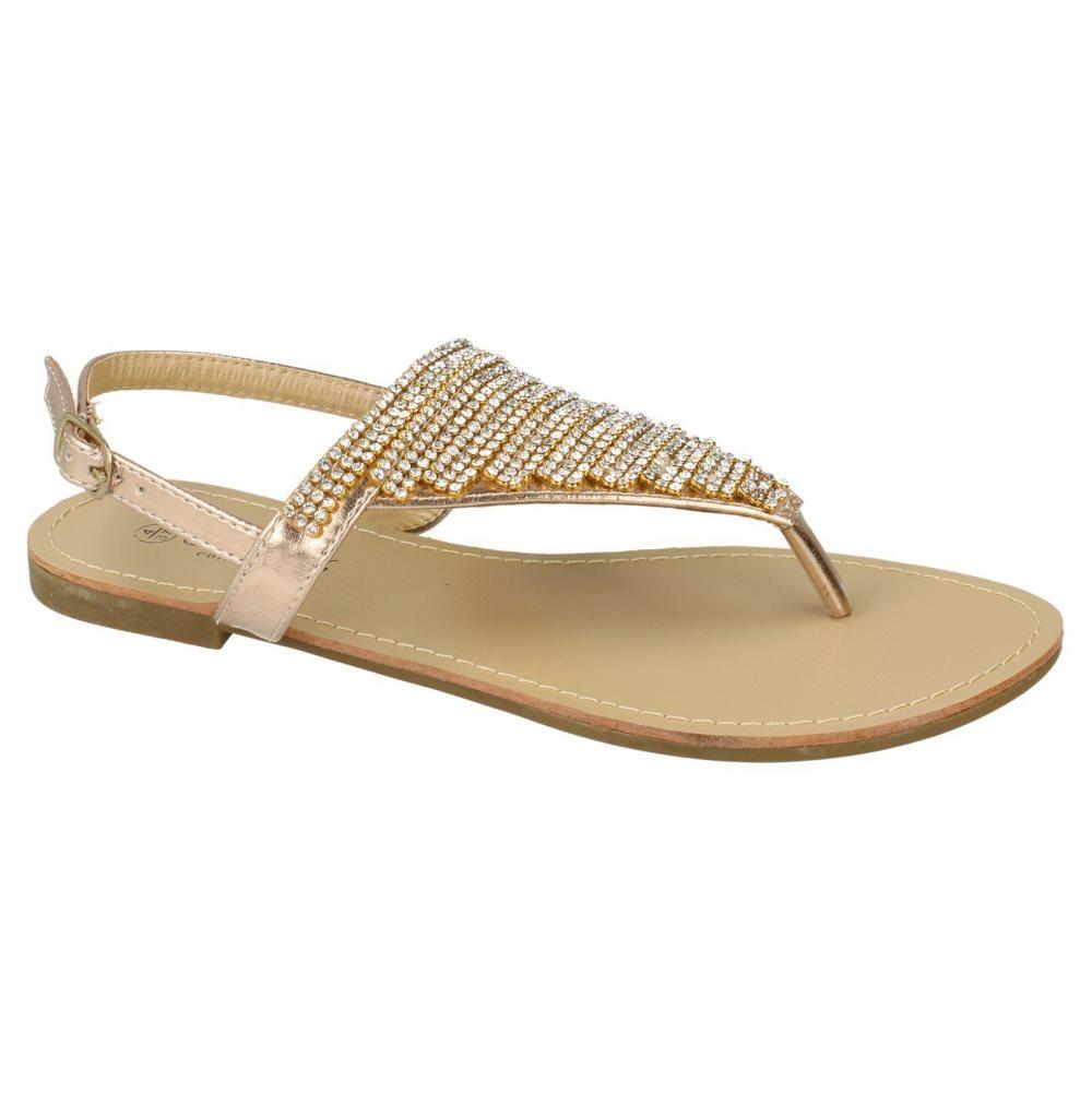 Savannah Womens/Ladies Flat Toe Post Diamante Trim Sandals