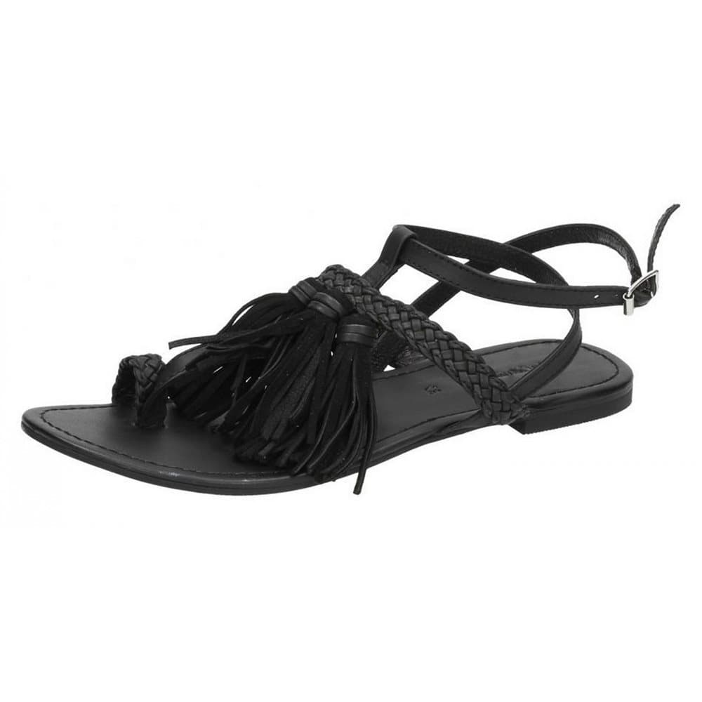Leather Collection Womens/Ladies Flat Toe Loop Sandals With Decorative Tassels