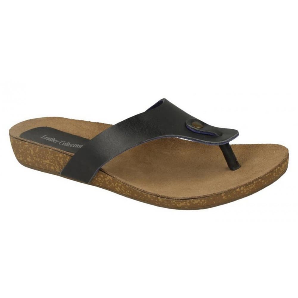 Leather Collection Dam / Damer Casual Low Wedge Toe Post Sandaler