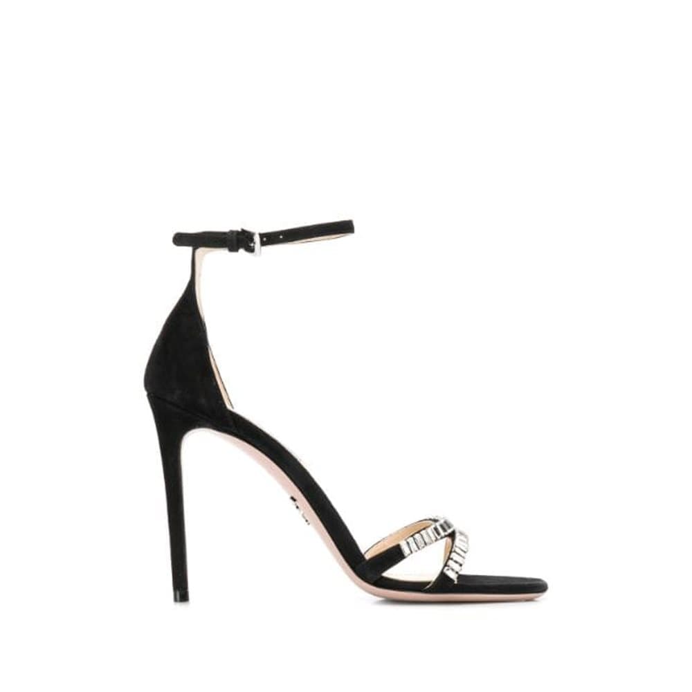 Prada Crystal Embellished Suede Sandals Black