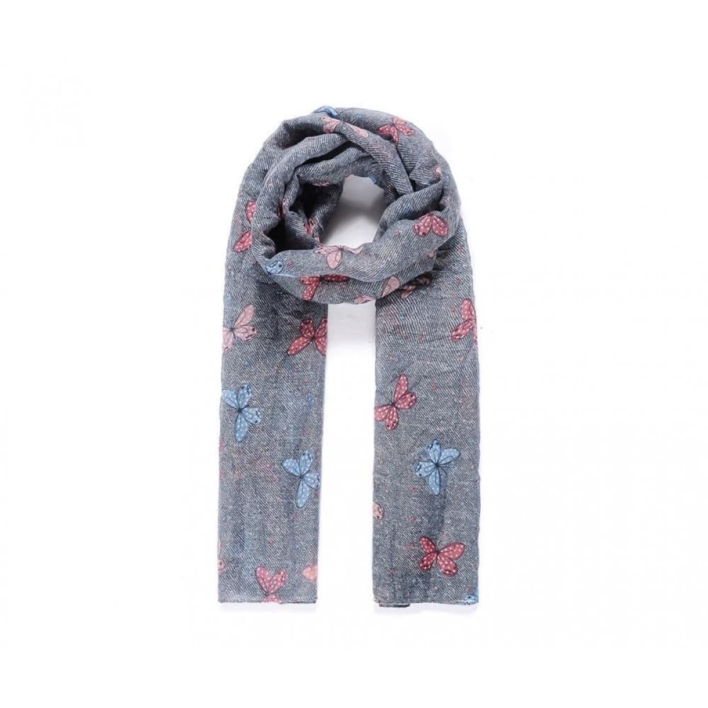 Intrigue Womens/Ladies Stripy Butterfly Print Scarf