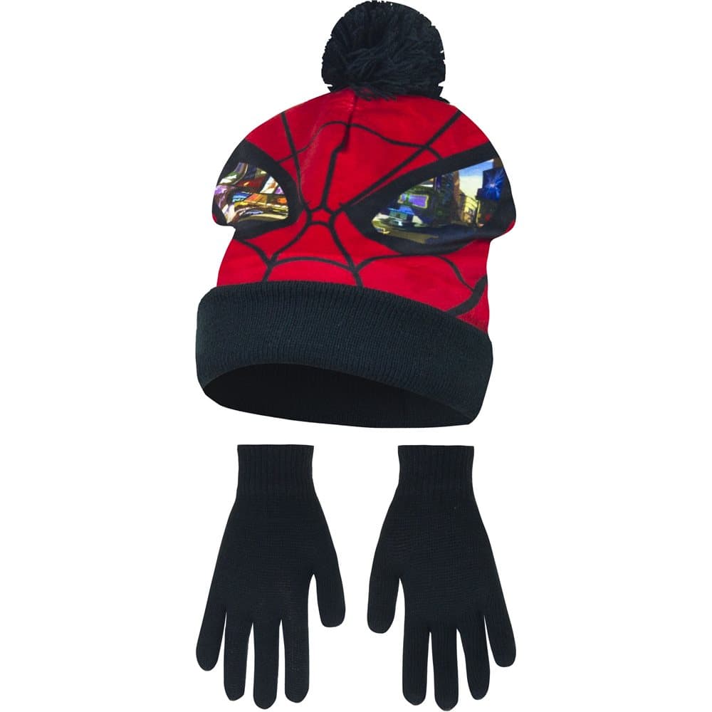 Marvel Ultimate Spider-Man Childrens Boys Mask Winter Hat And Gloves Set