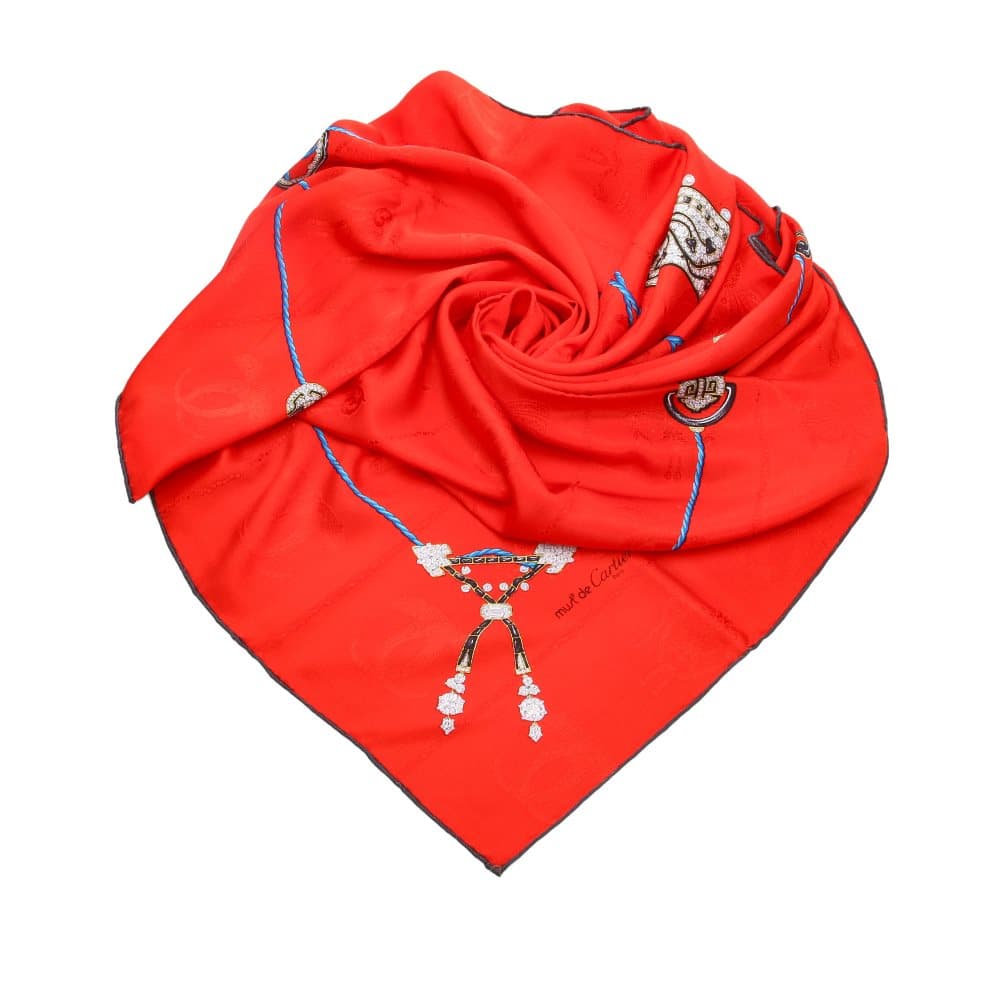 Pre-owned Cartier Printed Silk Scarf Red