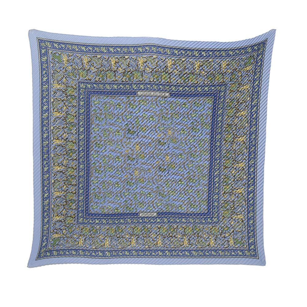 Pre-owned Hermes Chasse en Inde Pleated Silk Scarf Blue