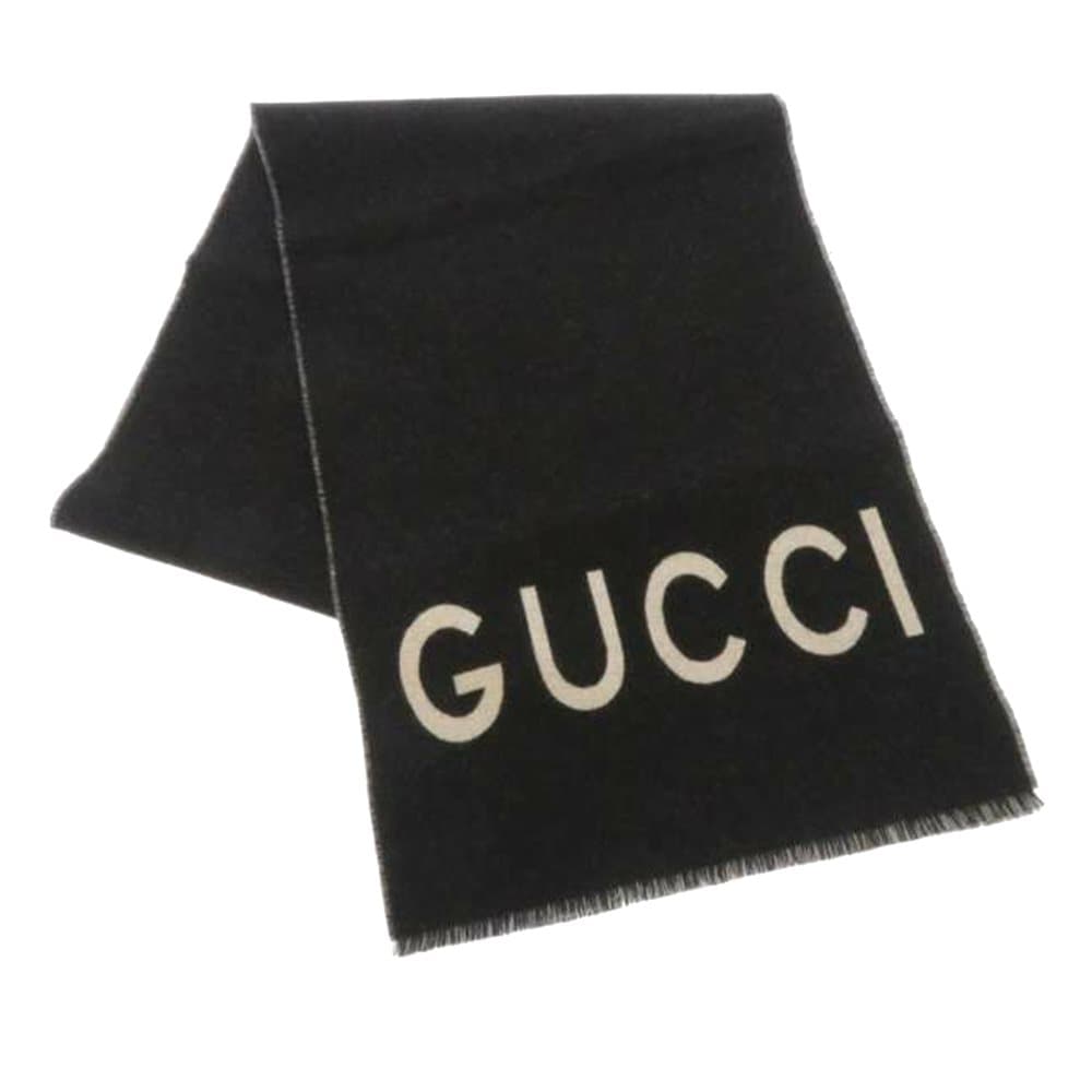 Pre-owned Gucci Logo Wool Scarf Black