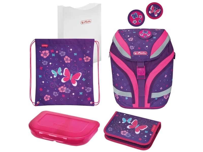 Herlitz SoftFlex Plus Butterfly, Lunchboks, Pencil case, School bag, Sport bag, Jente, Ungdomsskole, Ryggsekk, 18 l, Forlomme, Sidelomme