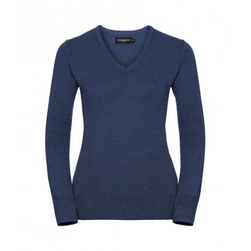 Russell Collection Ladies/Womens V-Neck Knitted Pullover Sweatshirt