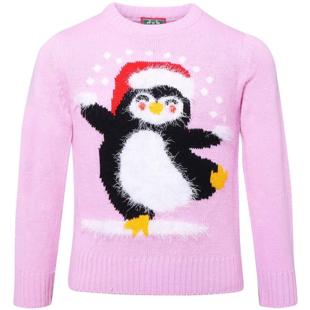 Christmas Shop Childrens/Kids Eyelash Yarn Penguin Christmas Jumper