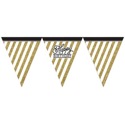 Creative Party Black And Gold Happy Birthday Paper Flag Bunting