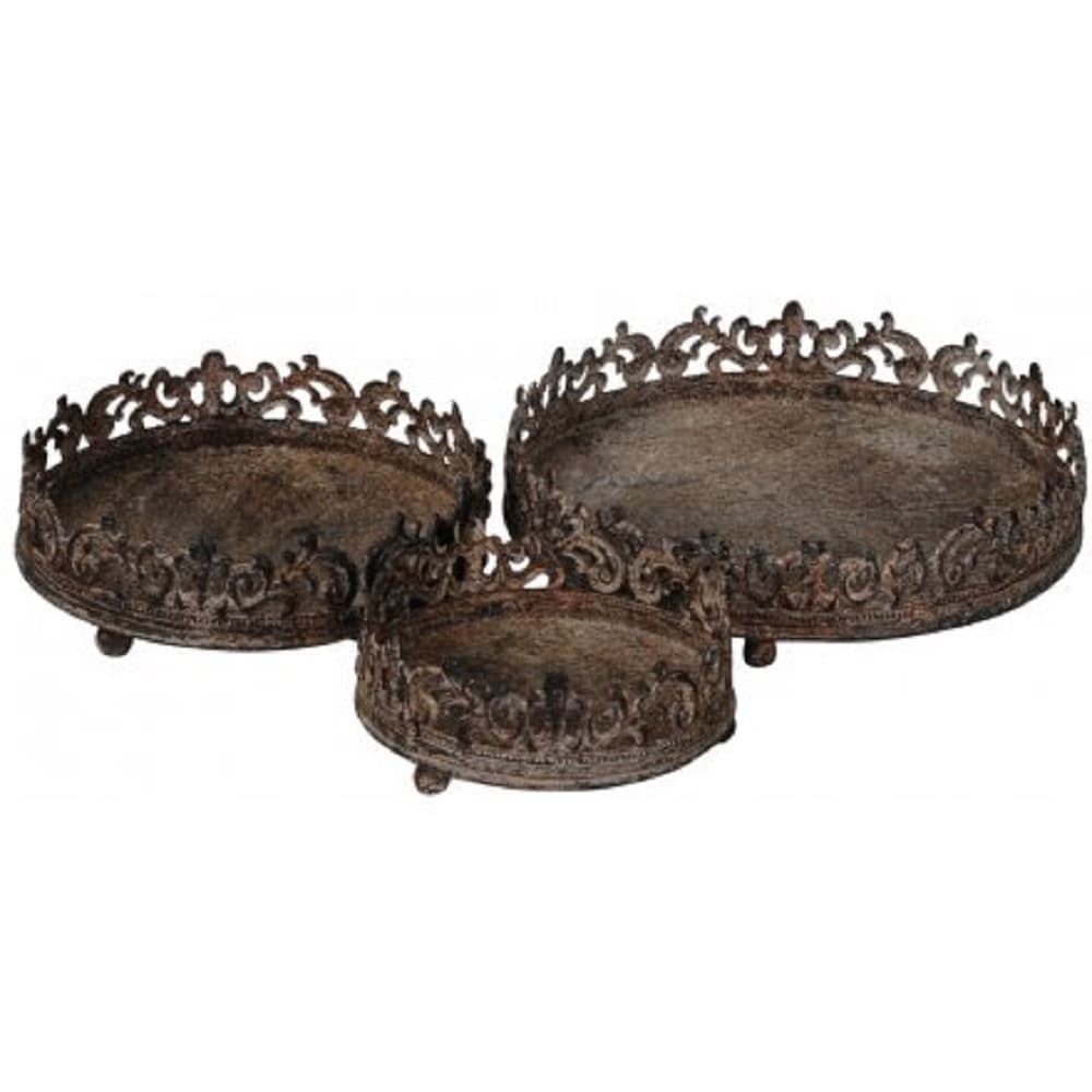Distressed Round Metal Trays (Set of 3)