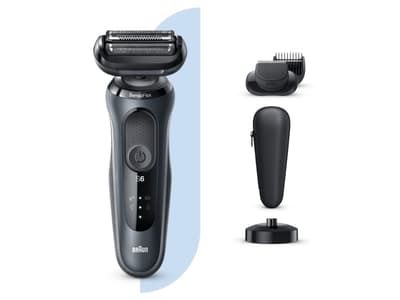 Braun Series 6 60-N4500cs, Teräverkollinen parranajokone, Harmaa, LED, Akku, Litiumioni (Li-Ion), Sisäänrakennettu akku