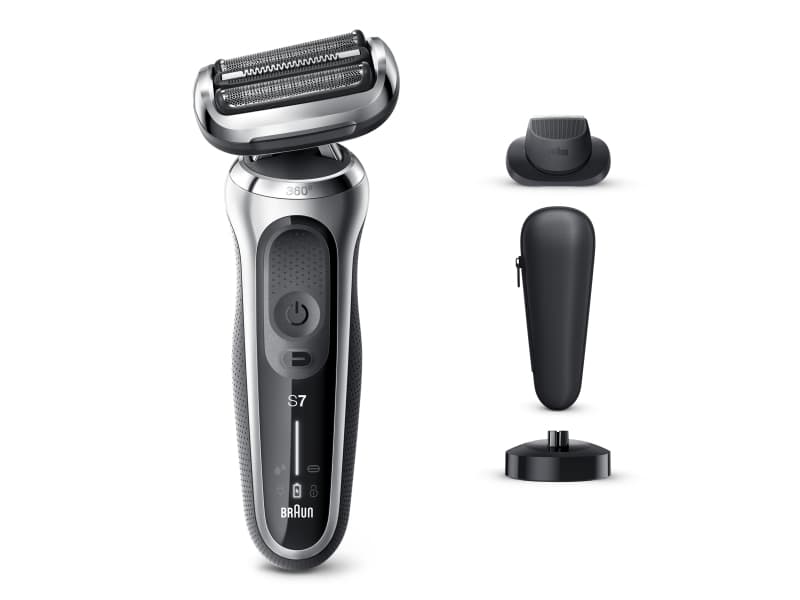 Braun Series 7 70-S4200cs, Folierakapparat, 360° Flex, Rostfritt stål, Knappar, Silver, LED