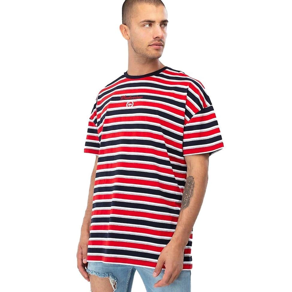 Hype Budweiser randig överdimensionerad T-shirt