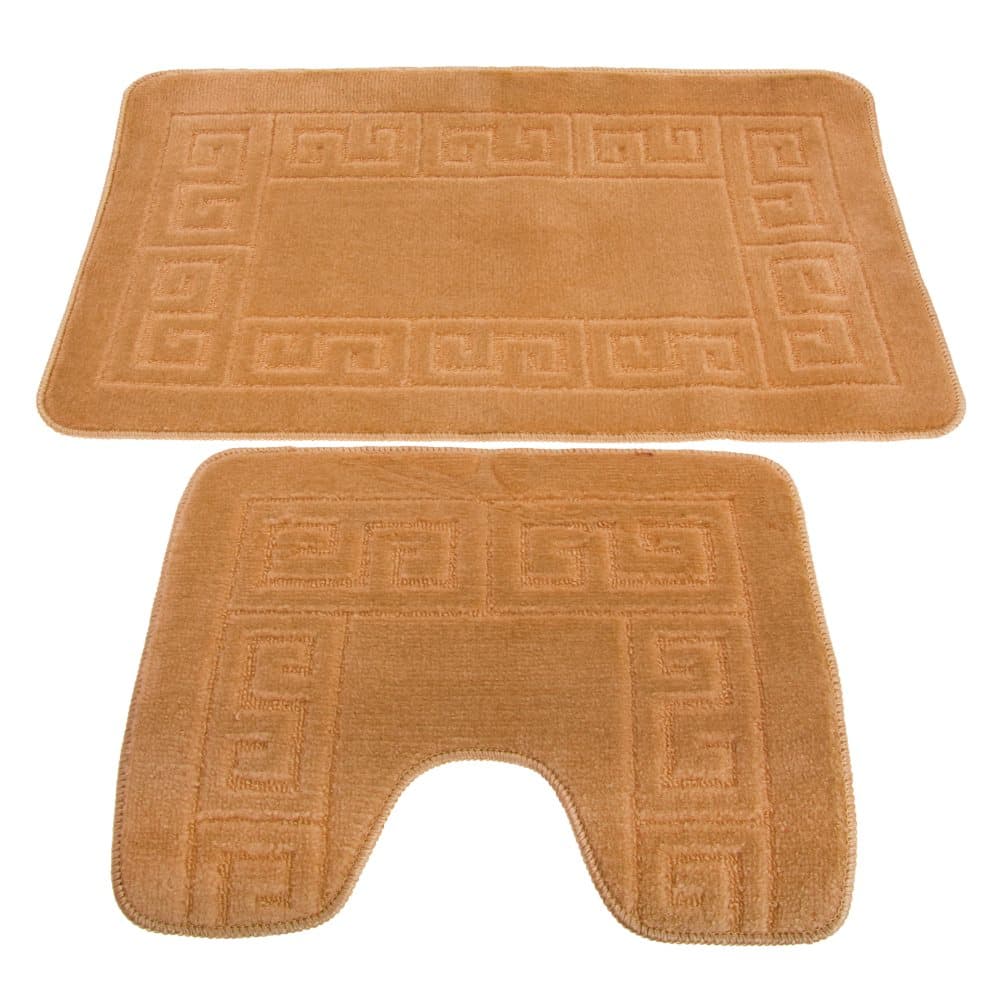 2 Piece Greek Key Pattern Bath Mat And Pedestal Mat Set