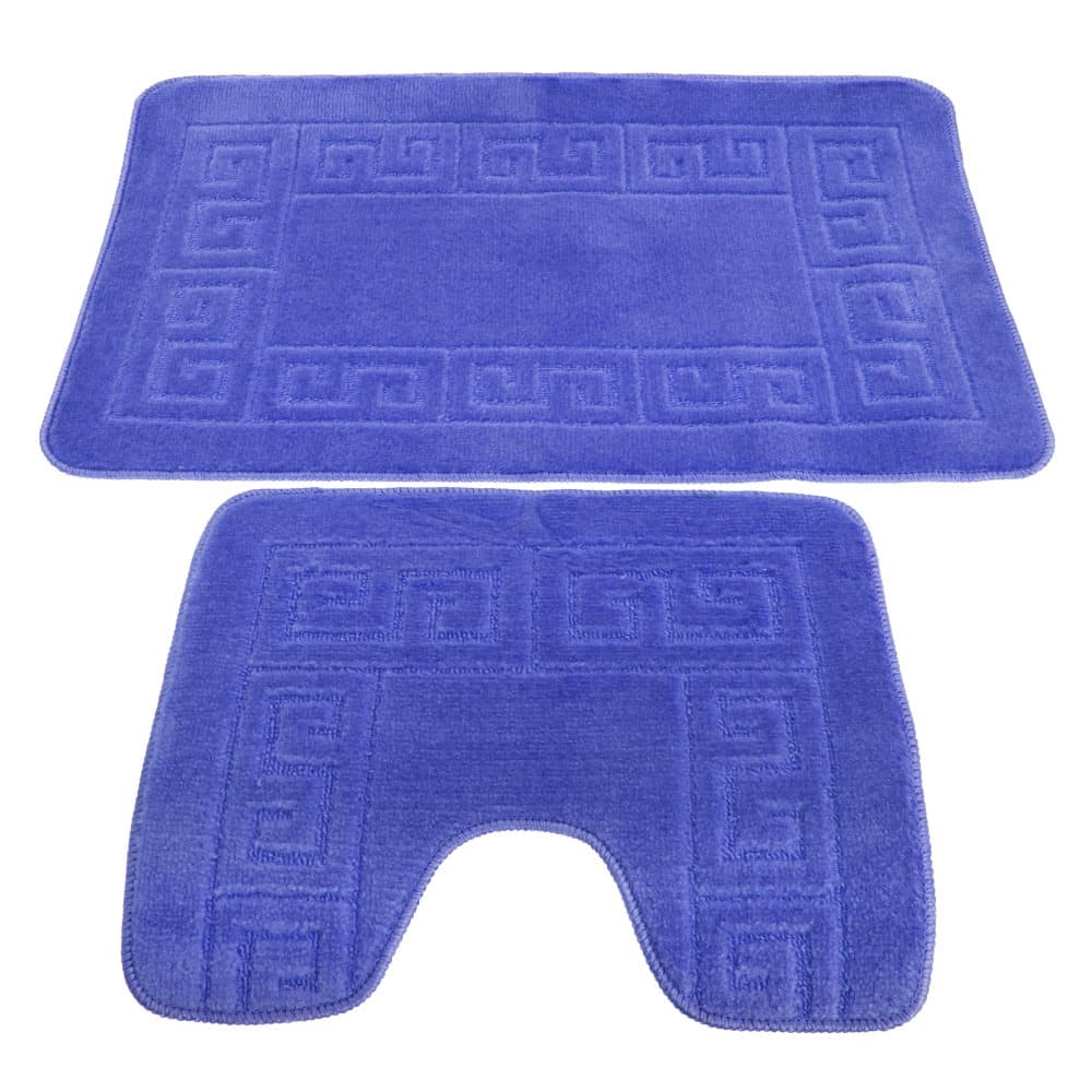 2 Piece Greek Key Pattern Bath Mat And Pedestal Mat Set