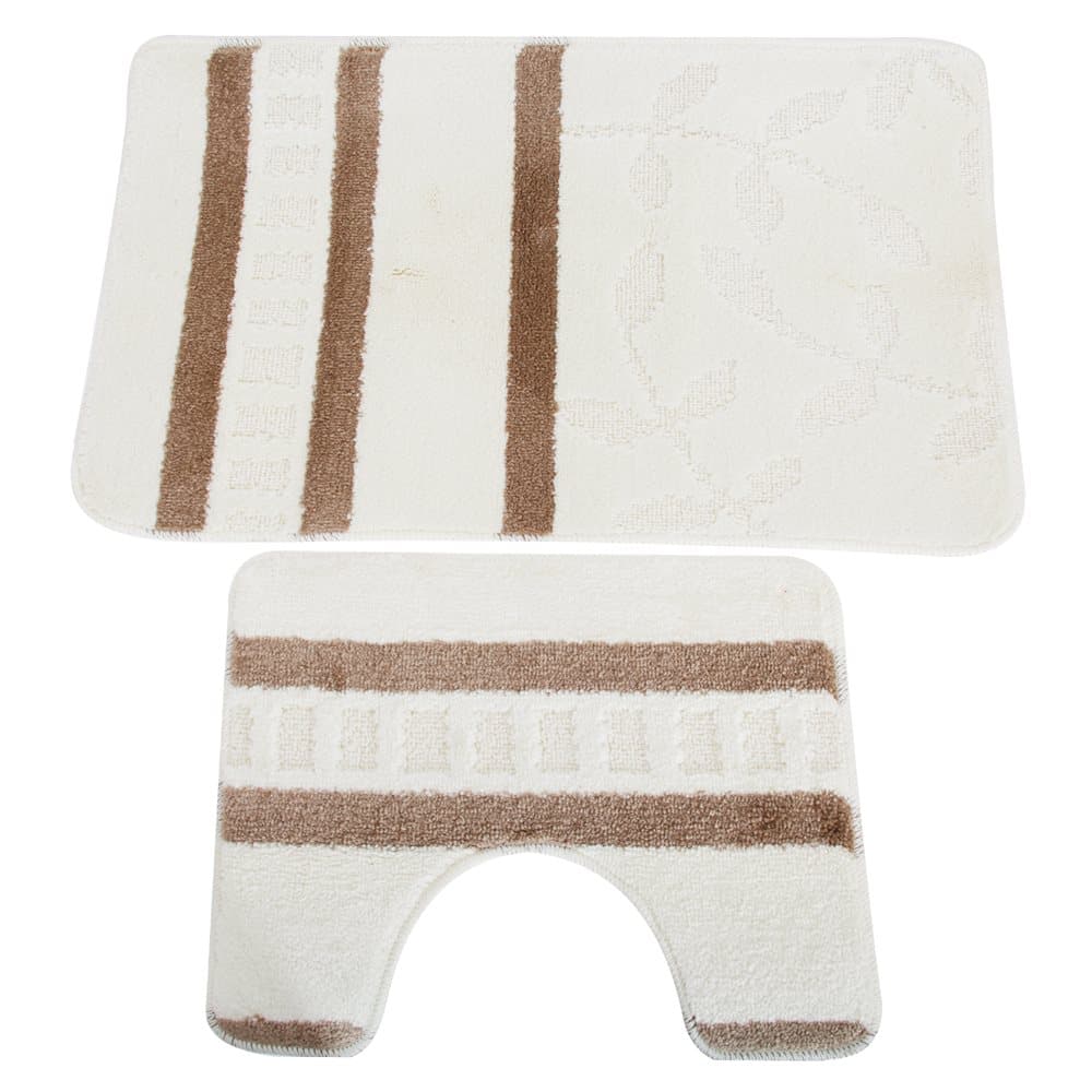 2 Piece Leaf & Stripe Design Bath & Pedestal Bathroom Mat Set
