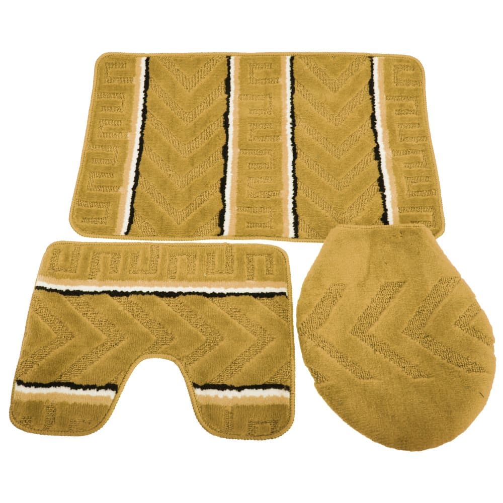 3 Piece Chevron Patterned Bath Mat, Pedestal Mat & Toilet Lid Cover Bathroom Set