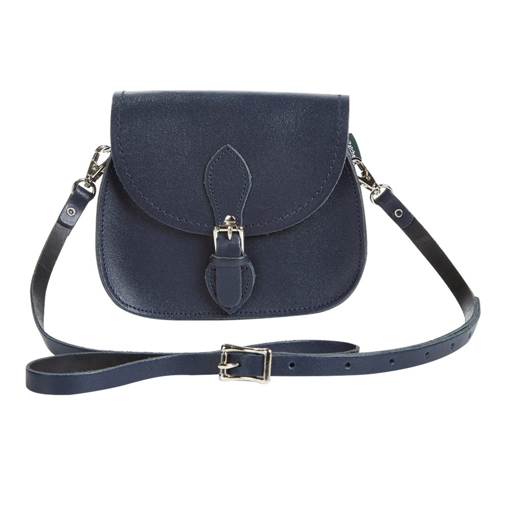Zatchels Dam Damer Klassisk handgjord läder Micro Saddle Bag (British Made), Navy Zatchels Dam Damer Klassisk handgjord läder Micro Saddle Bag (British Made), Navy