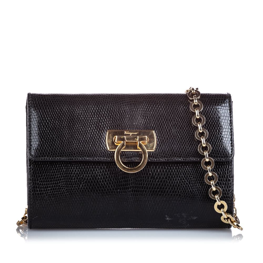 Ferragamo Lizard Leather Norina Black