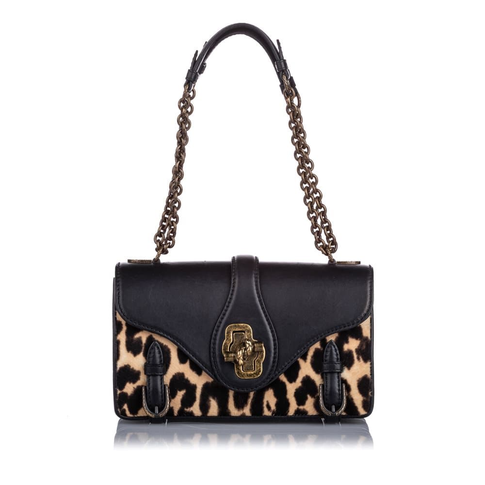 Bottega Veneta Leopard Print Pony Hair City Knot Shoulder Bag Black
