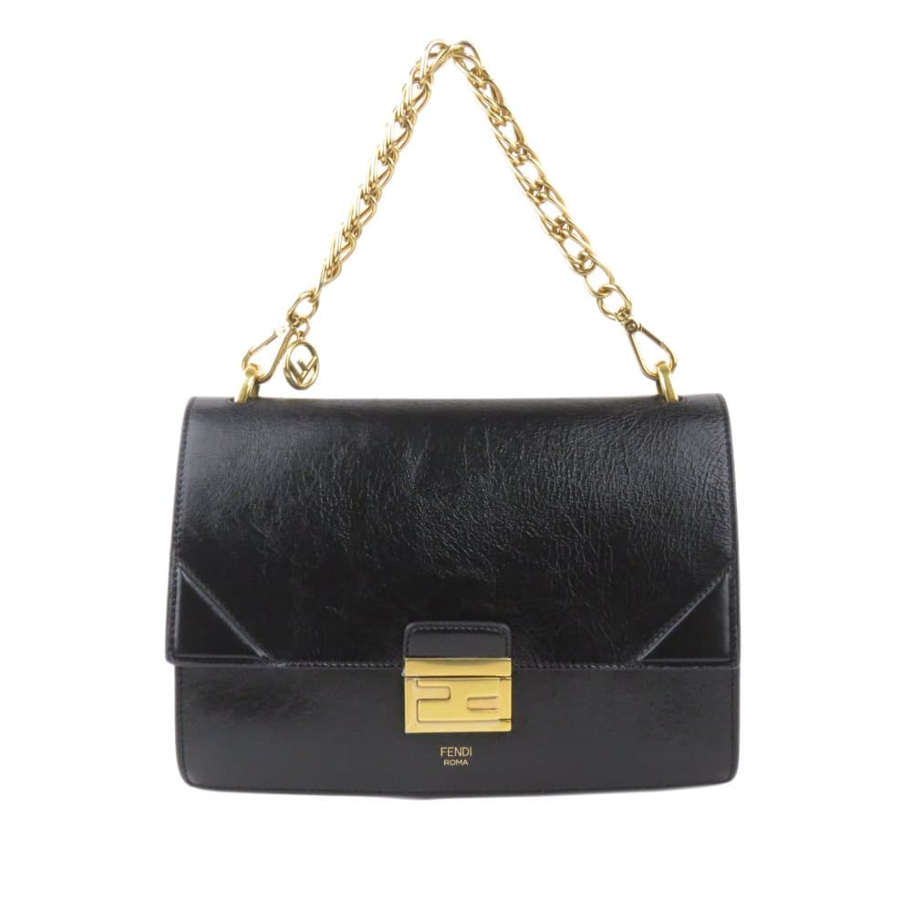 Fendi Kan U Leather Shoulder Bag Black